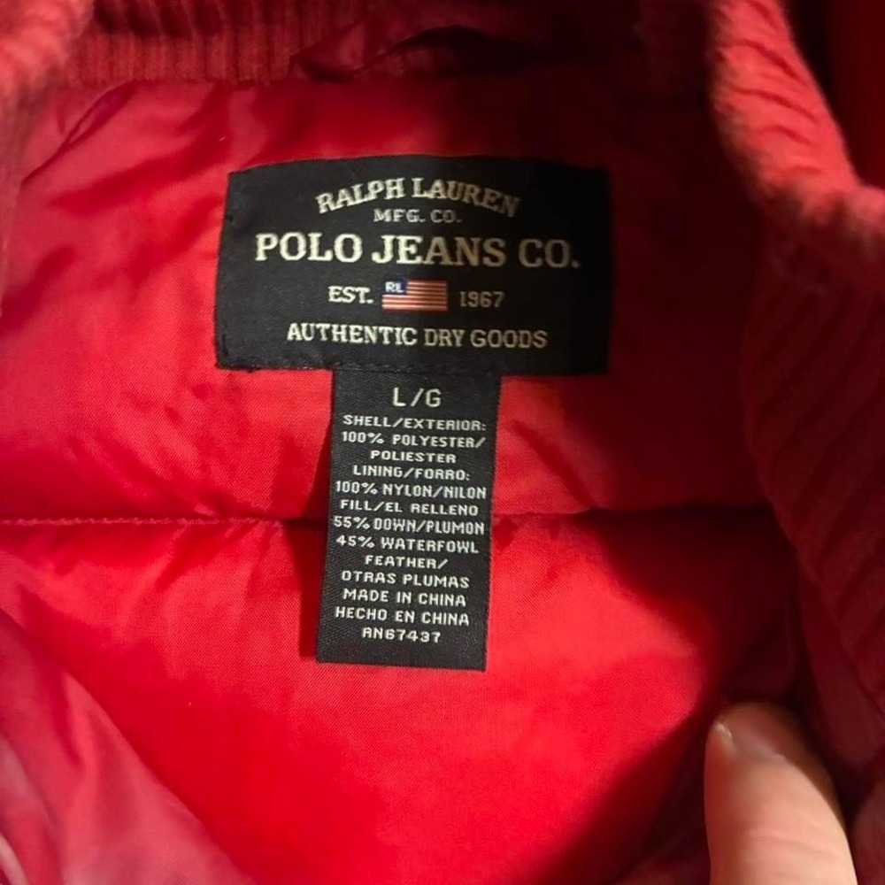 vintage polo sport puffer jacket with a removable fur‎ hood, size Large - Picture 8 of 8